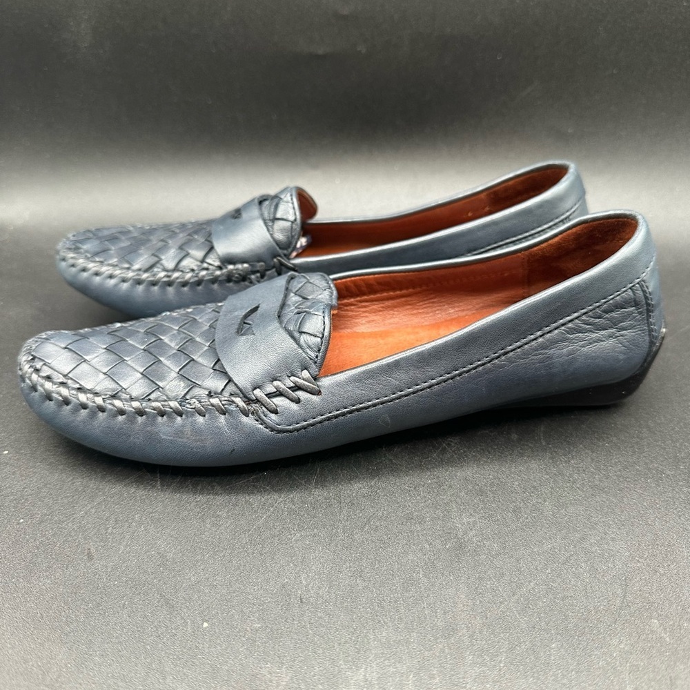 Robert Zur Shoes Women 6.5 AAAA Woven Glove Leather Petra Driving Loafer Navy - Picture 3 of 7